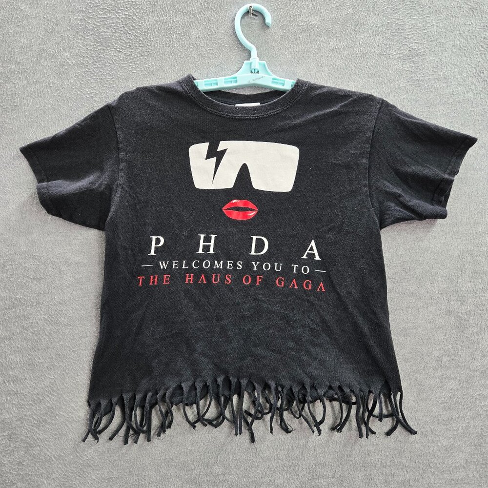 Haus of GAGA Women Shirt M Black Lady Gaga‎ Las Vegas PHDA Fringe Hem